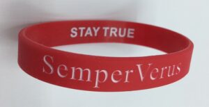 SemperVerus Wristband white text on red