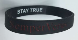 SemperVerus Wristband thin red text on black